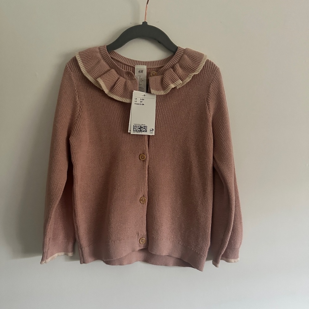 H&M Pink Cardigan with Ruffle Collar